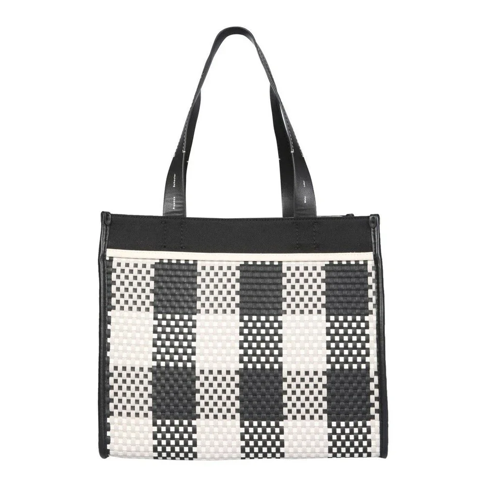 Proenza Schouler White Label Morris Woven Plaid Tote Black White Large